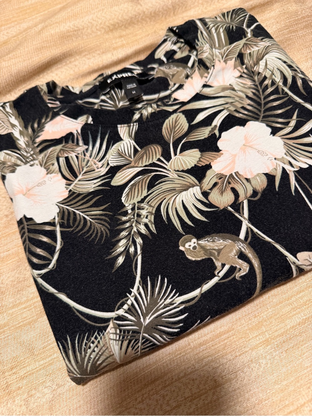 Express Black short Sleeve Tee with Pink Floral & Green Leaf Print